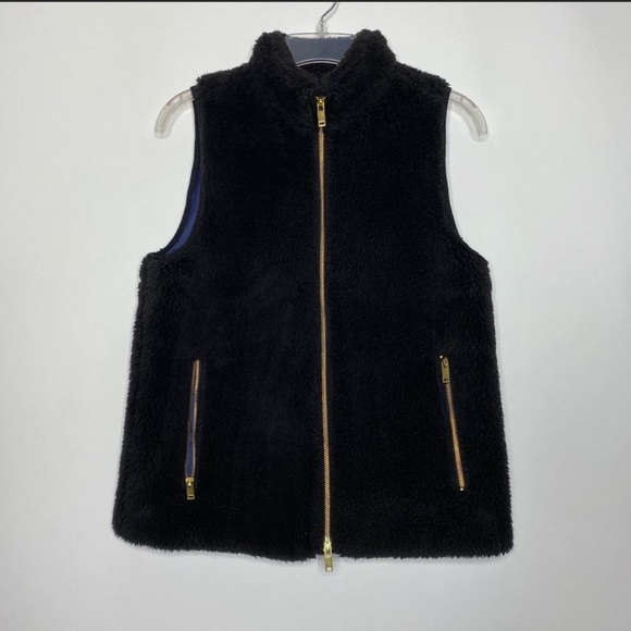 J. Crew Faux Fur Shearling Vest XS Black - Picture 4 of 10